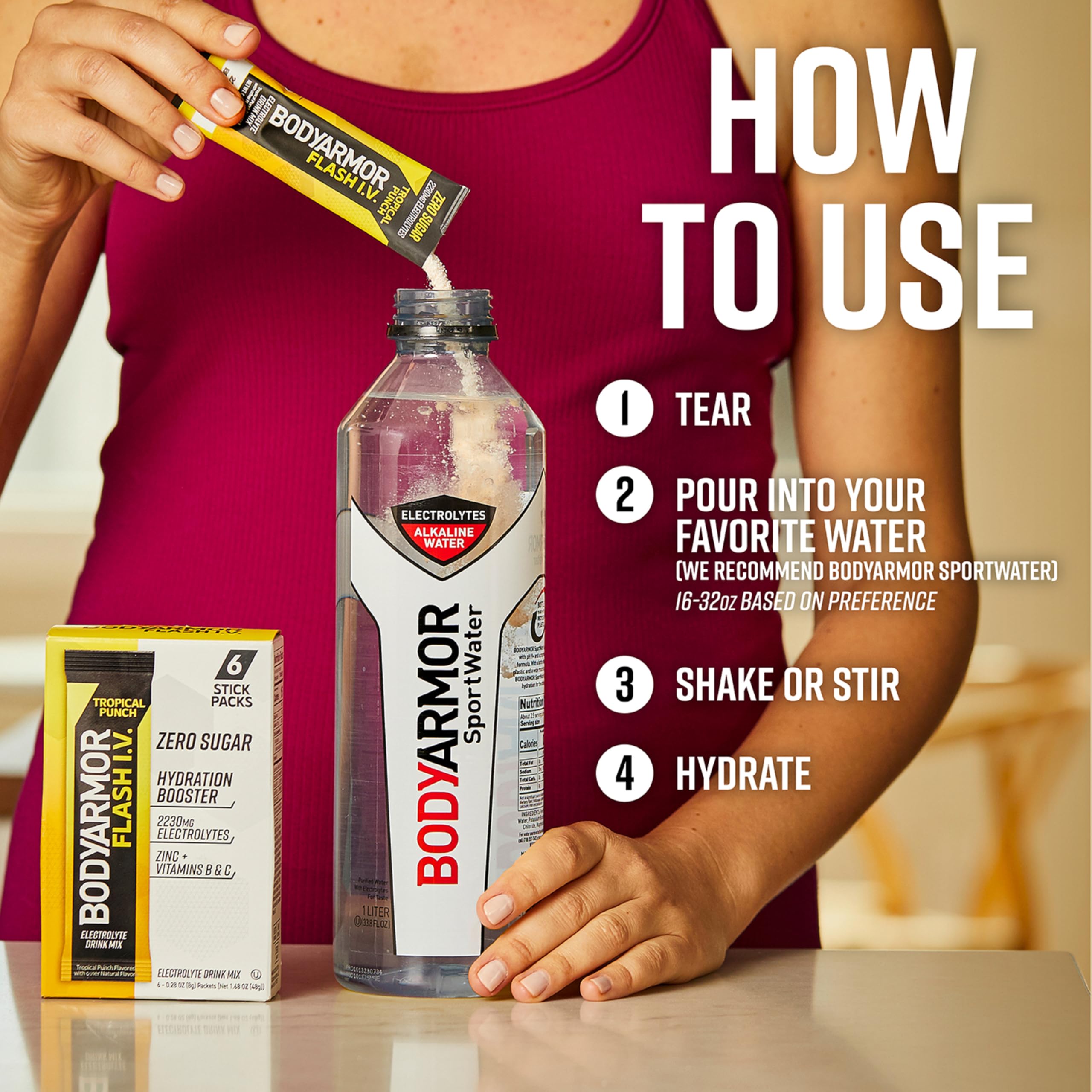 BODYARMOR close-up powder texture highlighting easy dissolving benefit