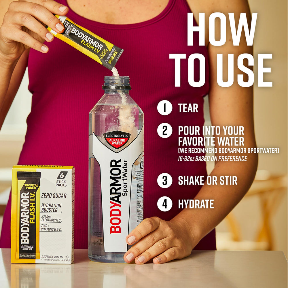 BODYARMOR close-up powder texture highlighting easy dissolving benefit
