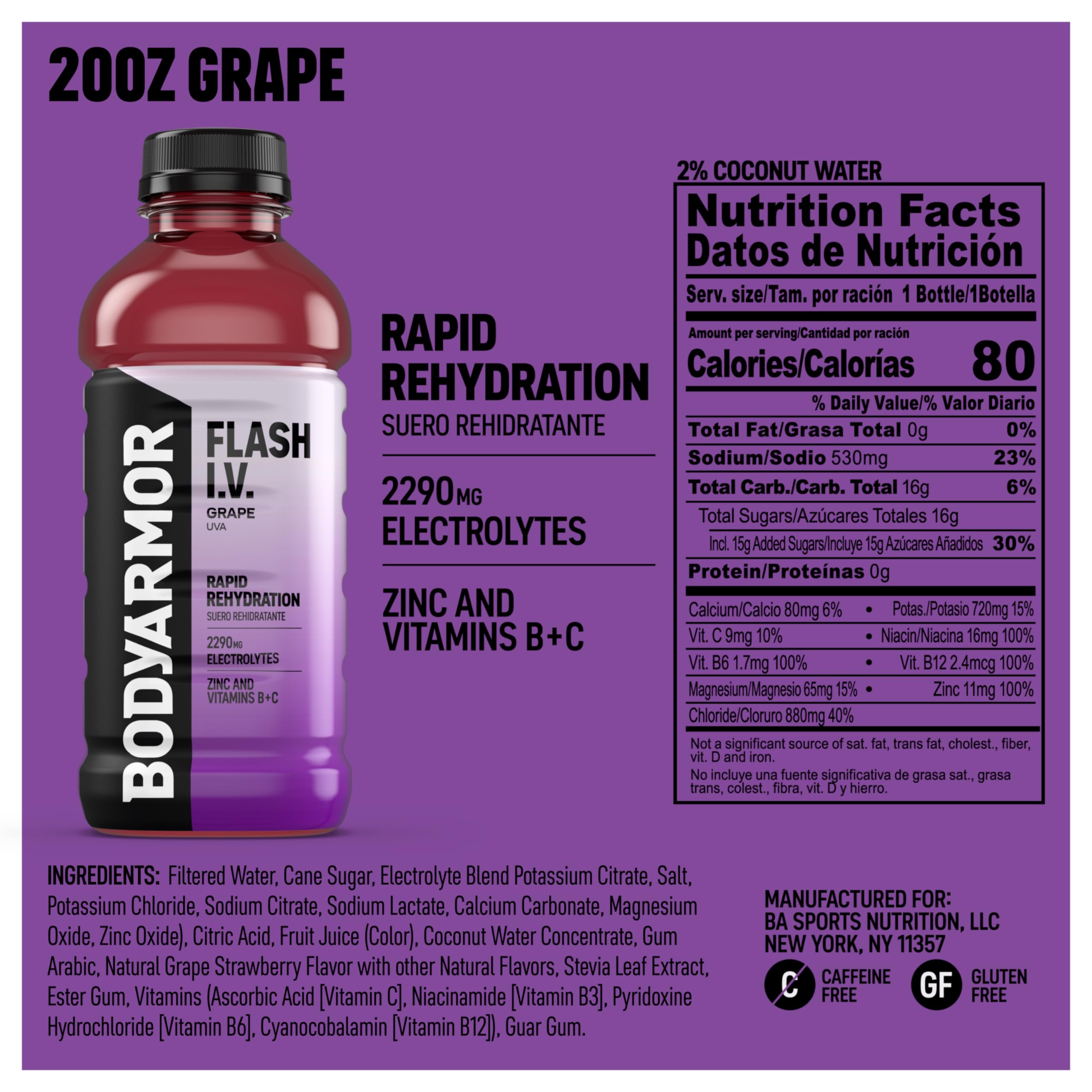 BODYARMOR Flash I.V. grape bottle texture close-up highlighting grip