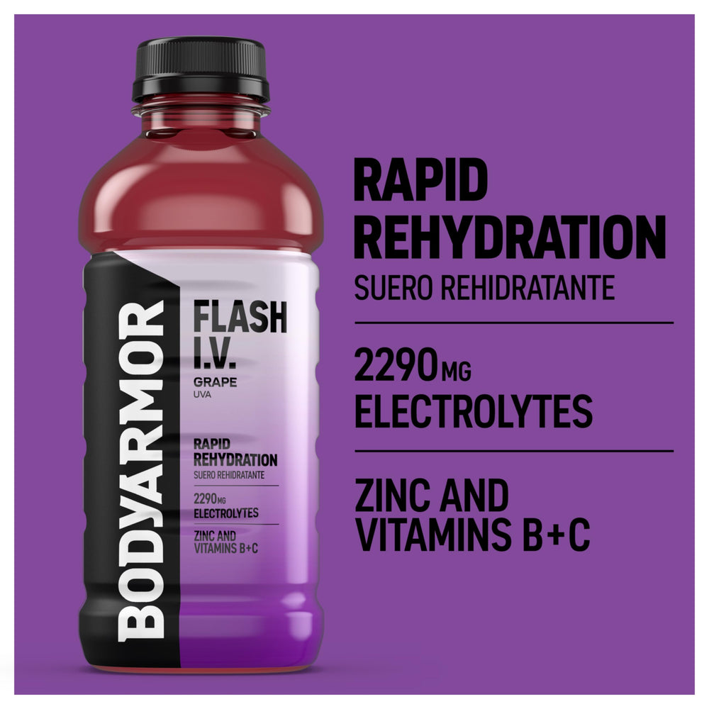 BODYARMOR Flash I.V. grape ingredient label showing coconut water content