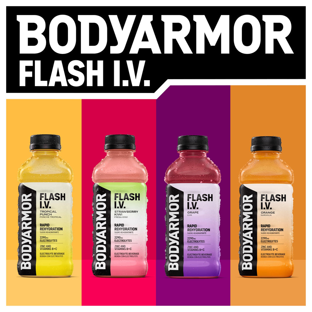 BODYARMOR Flash I.V. grape in outdoor setting for on-the-go hydration