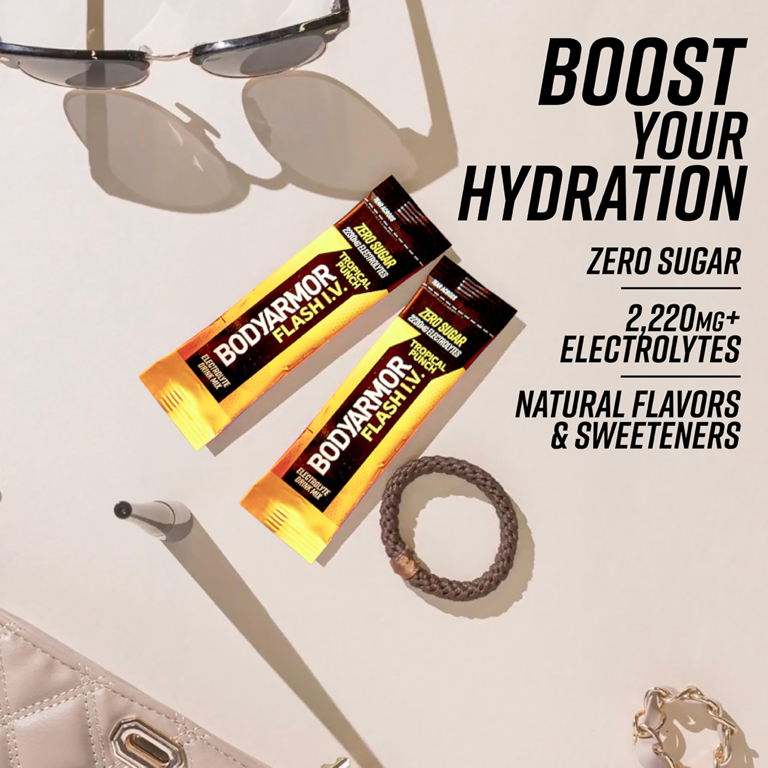 BODYARMOR mixed tropical punch drink in clear bottle for thirst relief