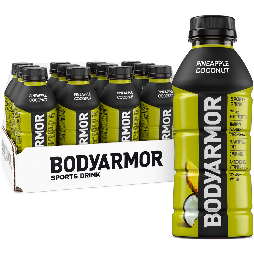 BODYARMOR front bottle showing pineapple coconut flavor and refreshing look