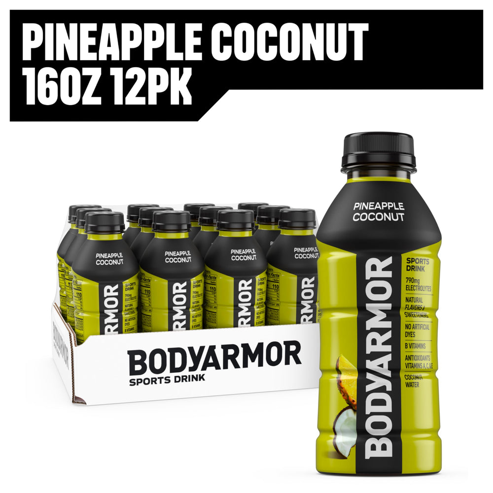 BODYARMOR bottle held in hand to show 16 oz size and portability