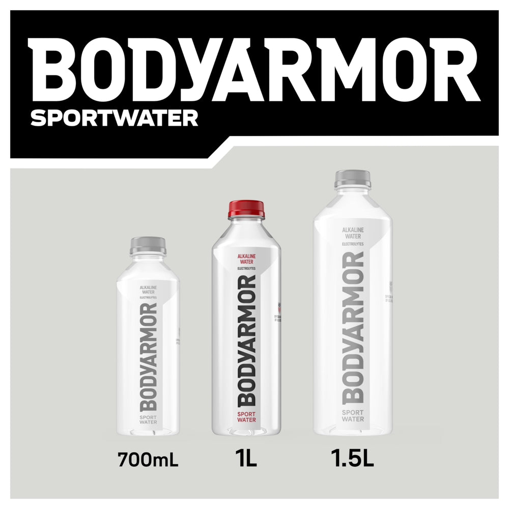 BODYARMOR SportWater label highlighting electrolytes and performance support