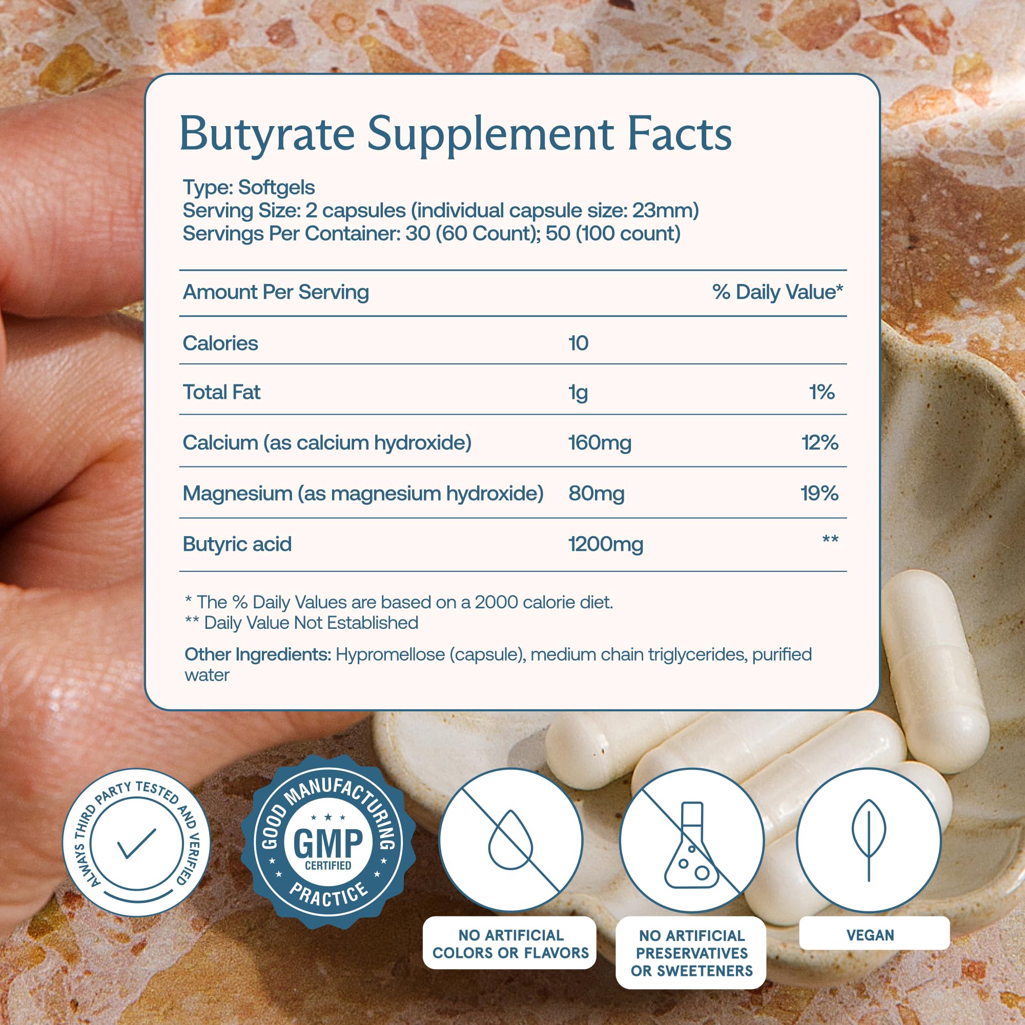 BodyBio label detail highlighting ingredients and third-party testing for transparency