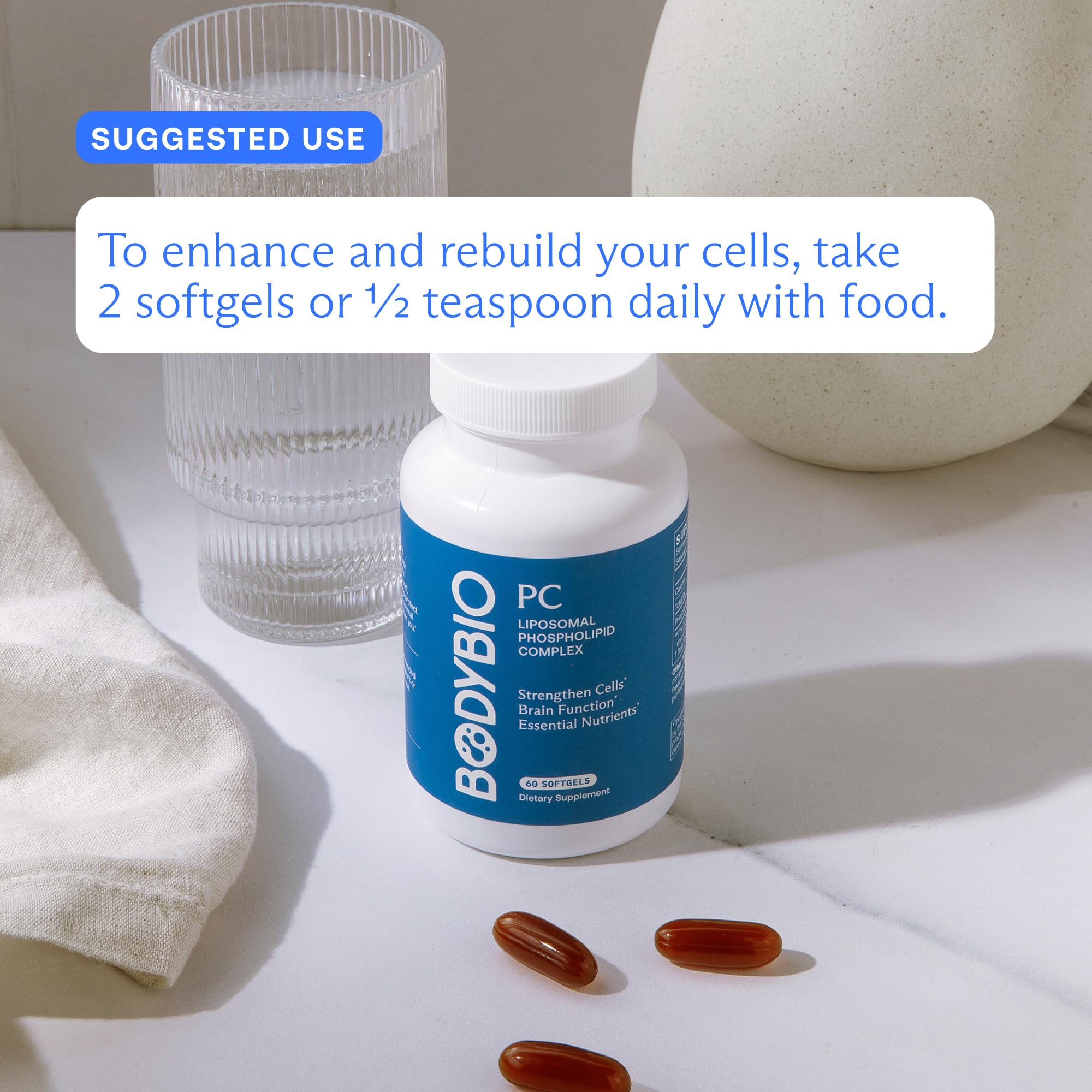 Close-up of BodyBio PC sheen and texture, conveying purity and mixability