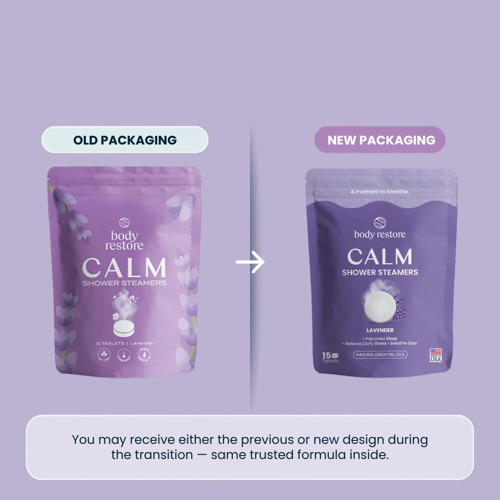 Shower steamer emitting steam with Body Restore scent for relaxing shower benefit