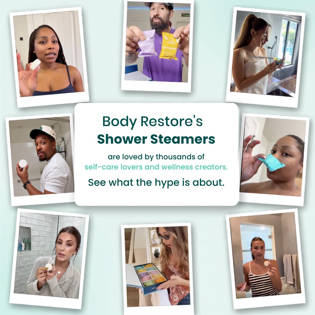 Body Restore tablet in hand demonstrating scale and easy one-per-shower use