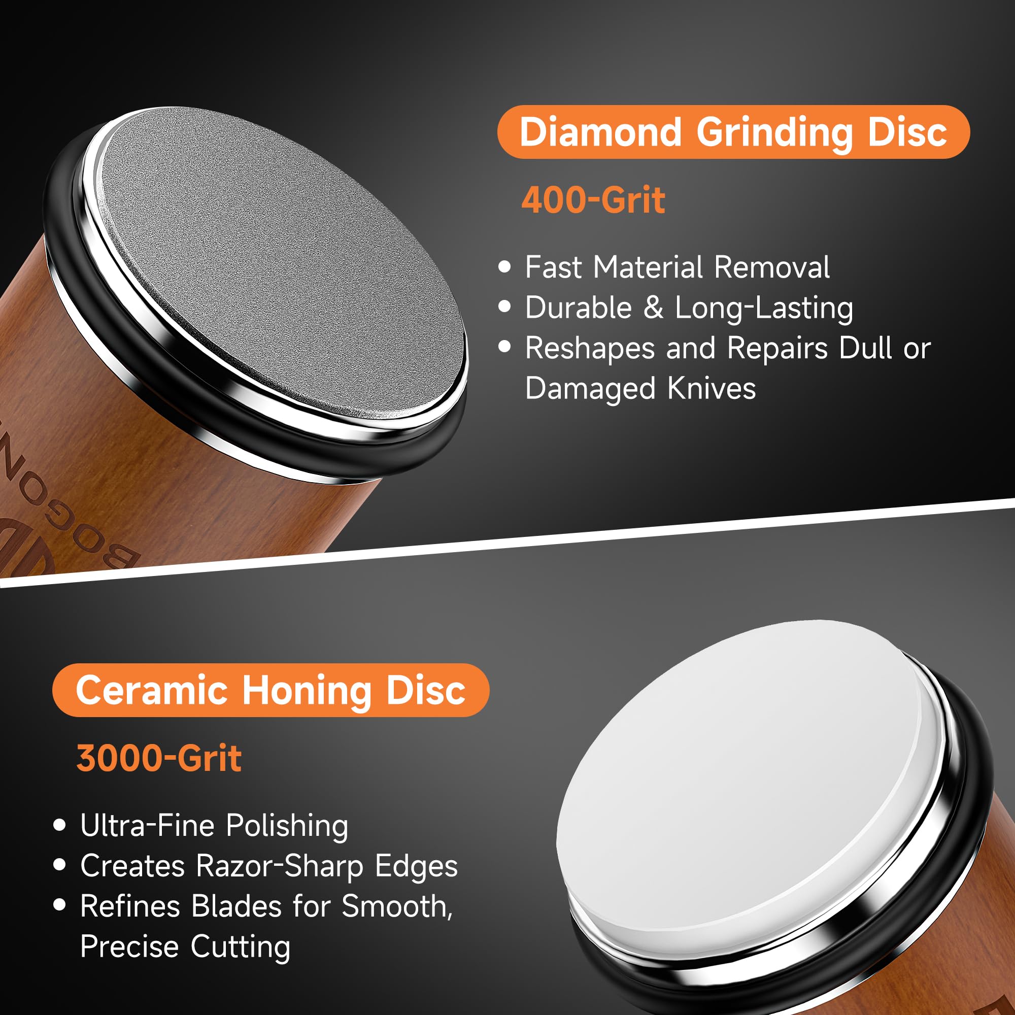 BOGONI diamond and ceramic discs detail showing abrasive surfaces for sharpening