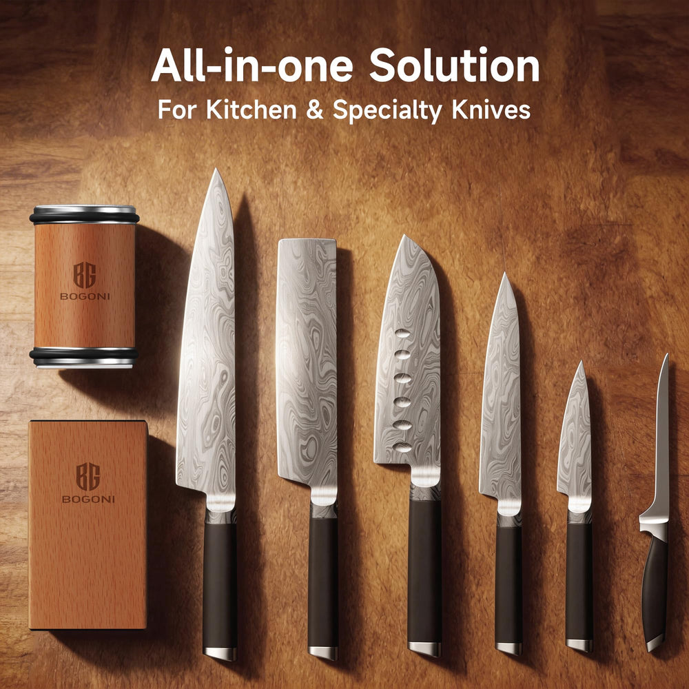 BOGONI in use on a chef knife in kitchen demonstrating fast edge restoration