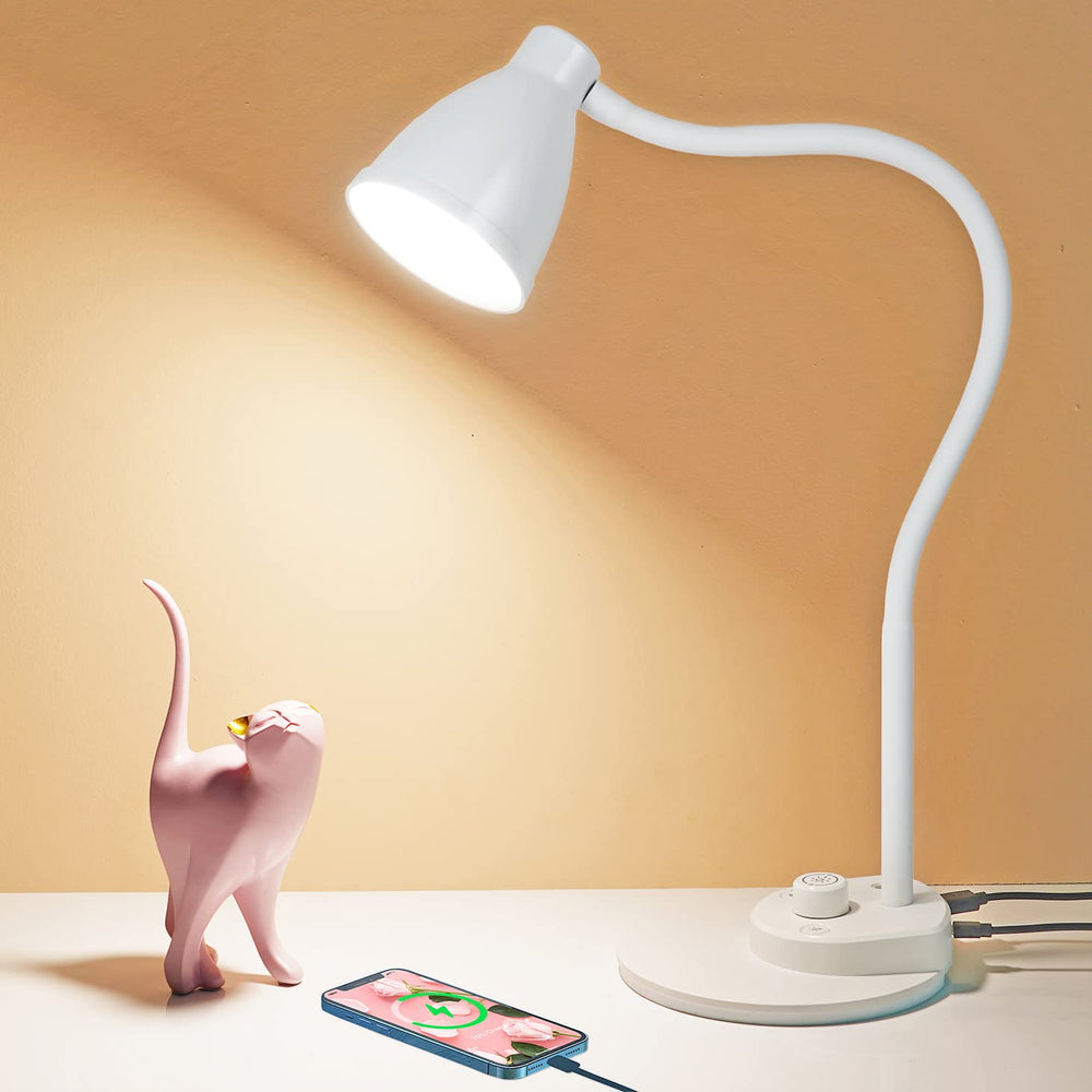 BOHON front view of white desk lamp showing sleek design and even lighting benefit