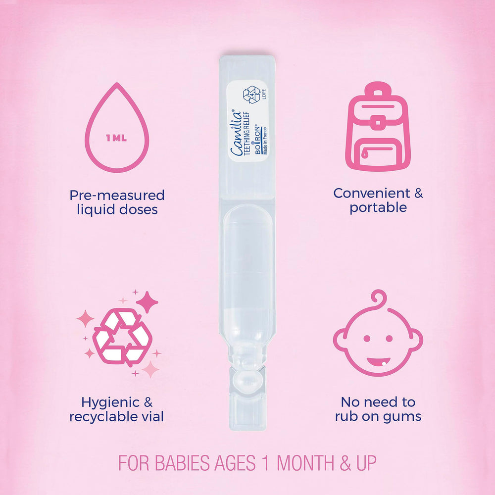Boiron Camilia clear liquid close-up highlighting tasteless absorption benefit