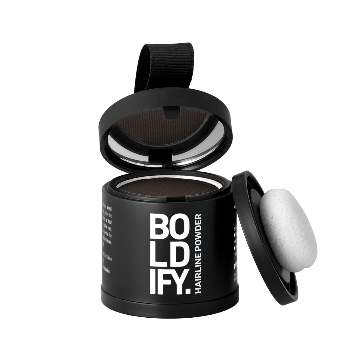 Boldify compact front view showing neat pressed powder and compact design benefit