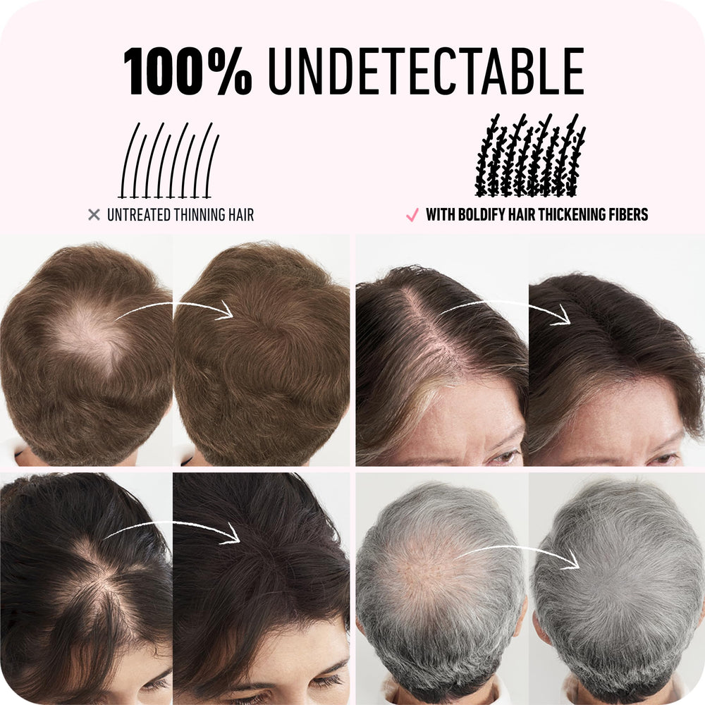 Boldify before and after split image showing significant visible hair fullness