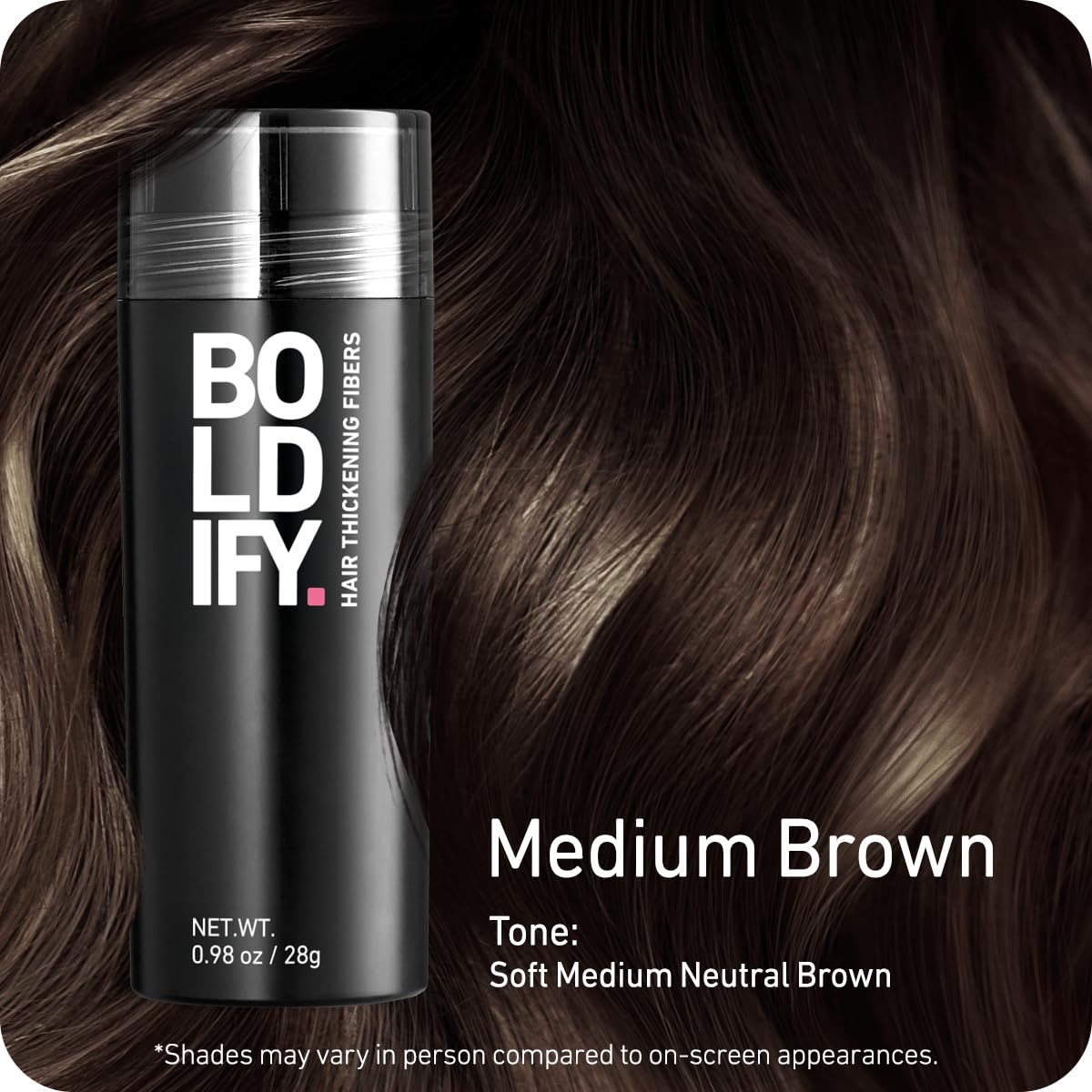 Boldify fibers open top close-up demonstrating easy dispense and quick coverage