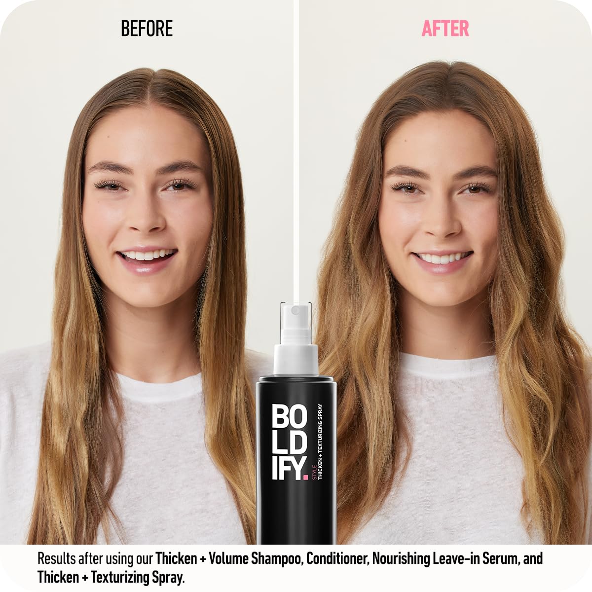 Boldify texture on fine strands illustrating thicker-looking hair immediately