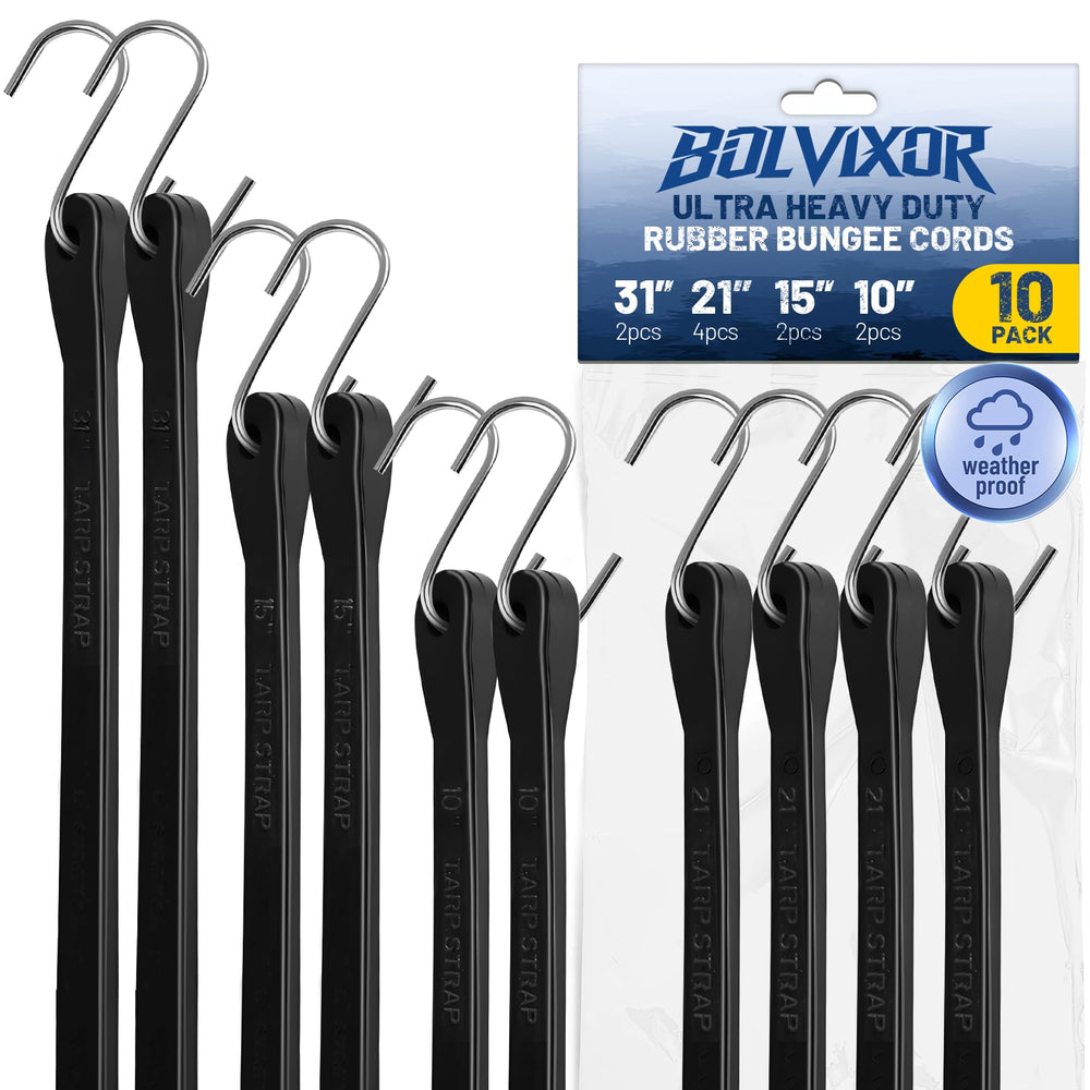 Bolvixor front packaging showing mixed pack of bungee cords for organized use