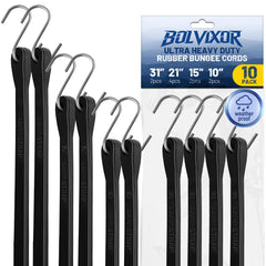 Bolvixor front packaging showing mixed pack of bungee cords for organized use