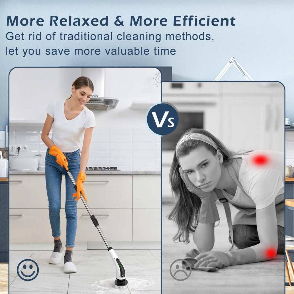 Bomves in use cleaning a shower tile to remove soap scum quickly