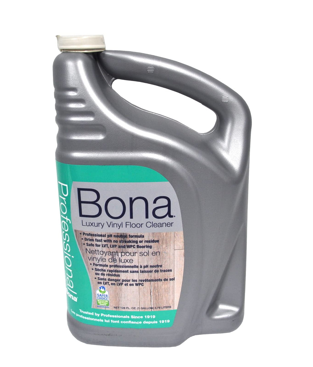 Bona 1-gallon bottle front label showing product and clear cleaning benefits
