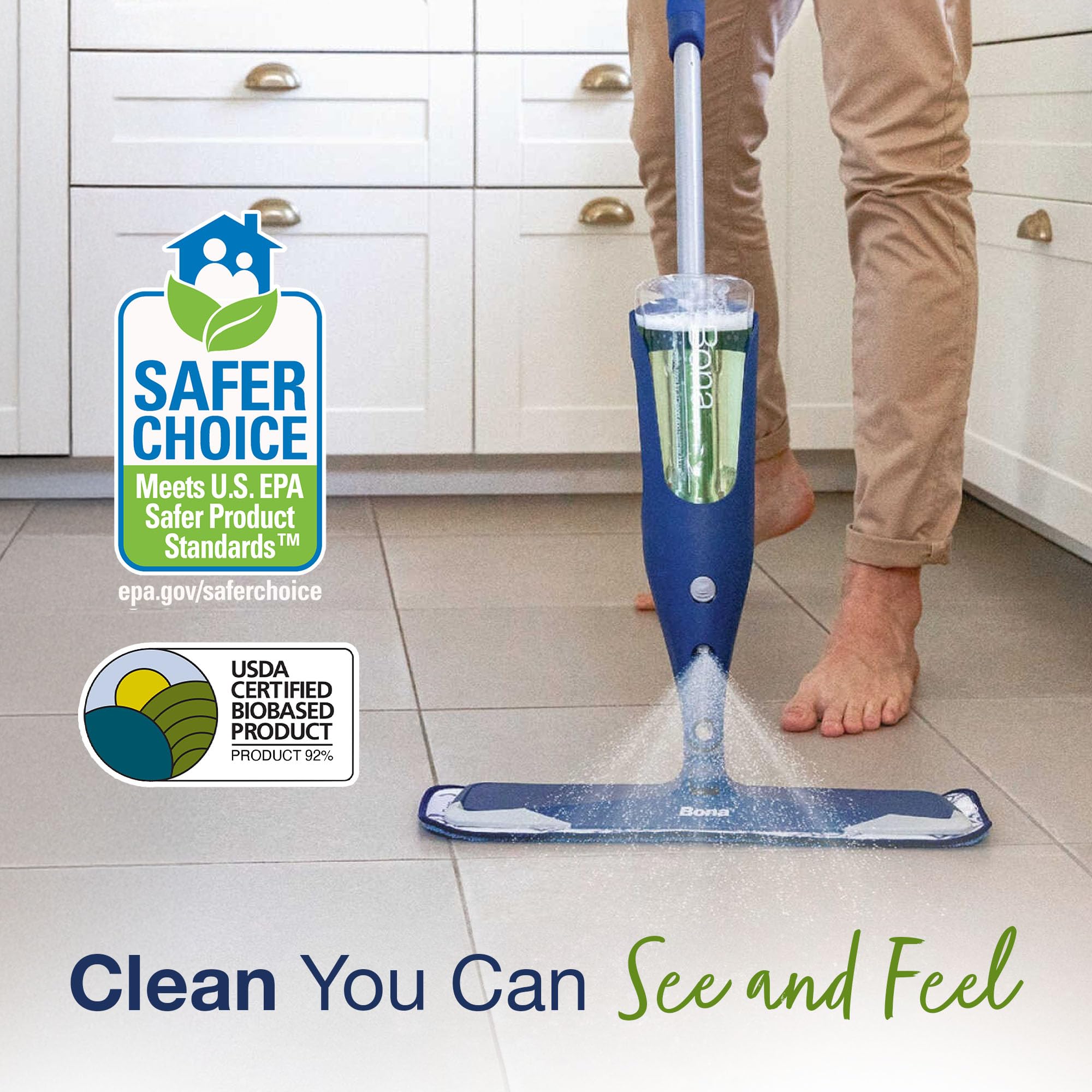 Bona microfiber pad care label indicating machine-washable durability