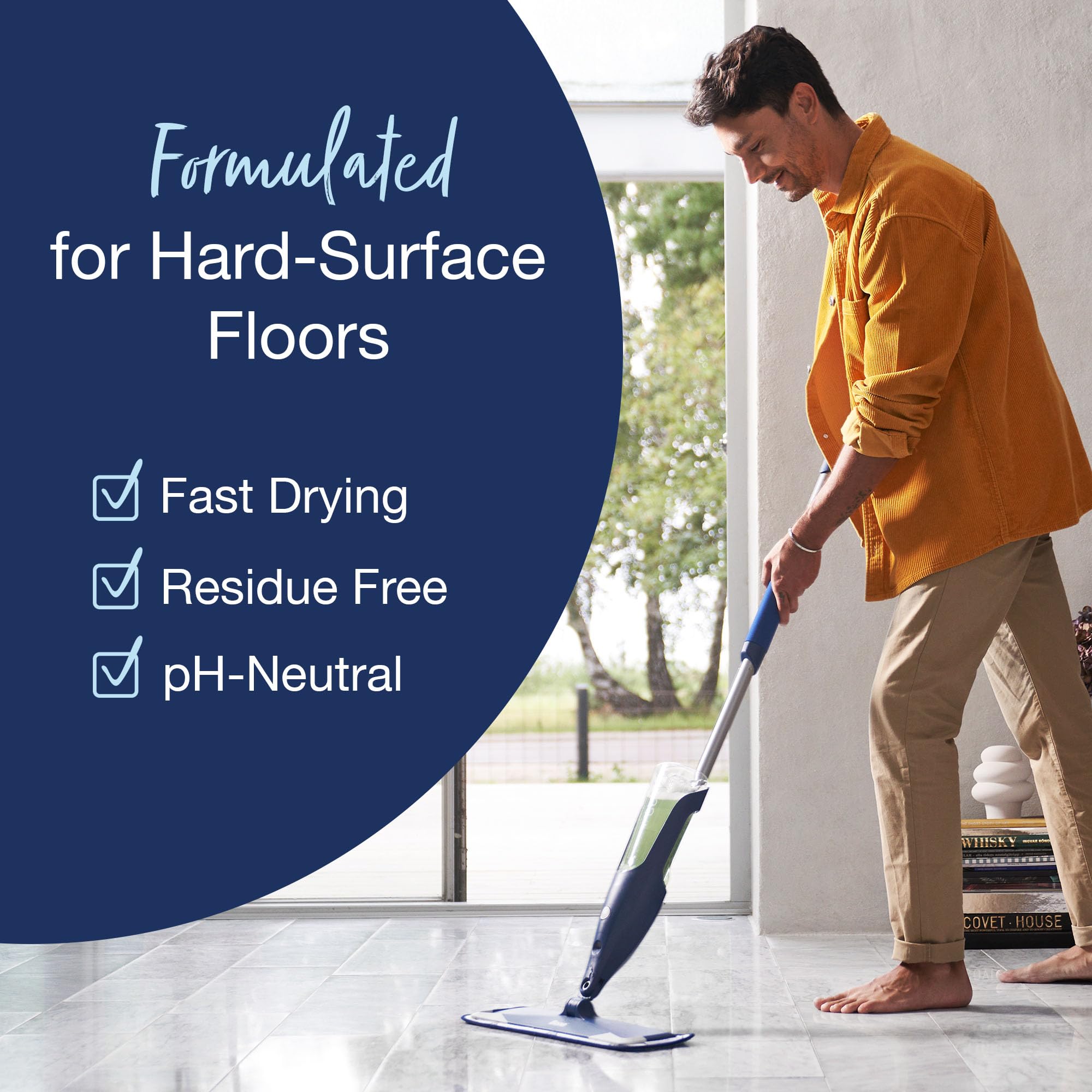 Bona mop cleaning laminate floor demonstrating streak-free results