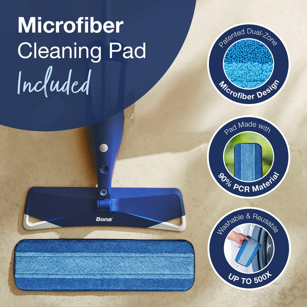 Bona mop next to shoes showing 18-inch pad size and scale
