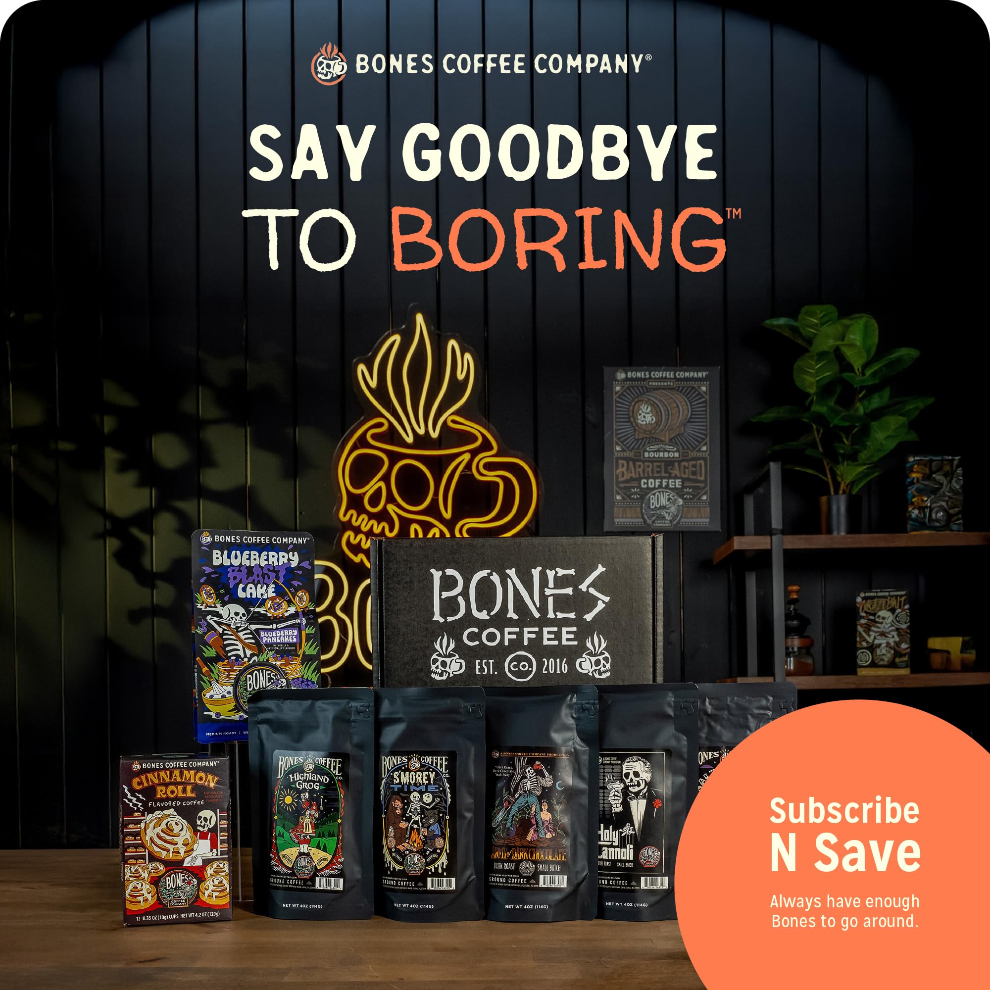 Bones Coffee Company 10 oz bag next to a measuring scale for size and portion reference
