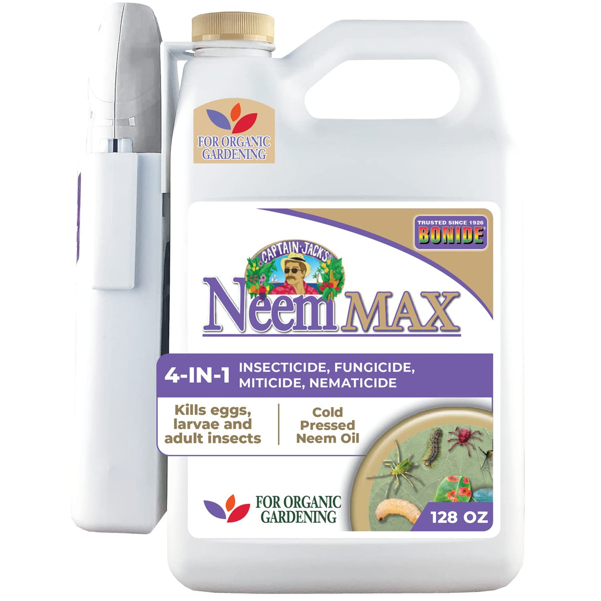 Bonide Captain Jack's Neem Max front packaging showing label and size benefits