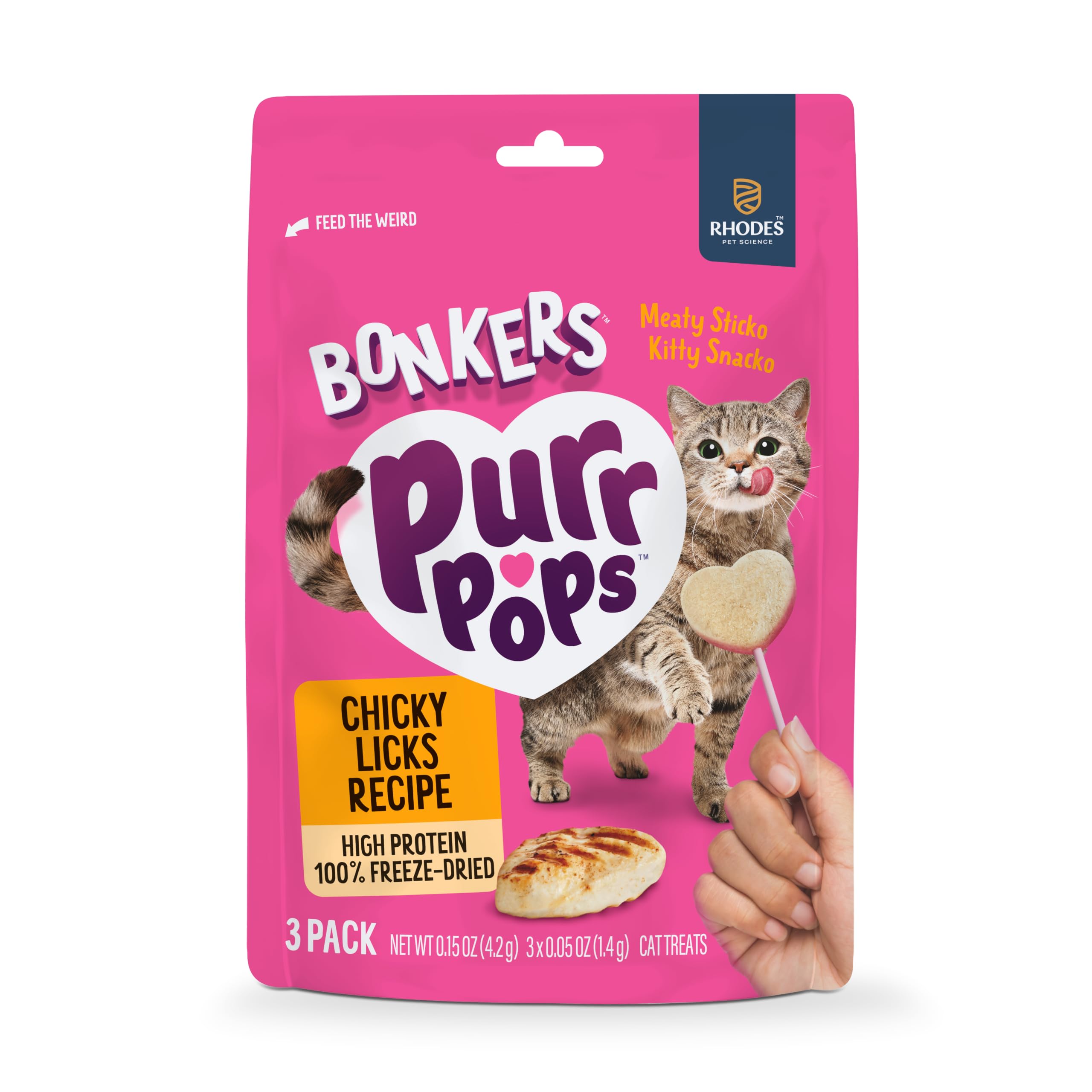 Bonkers Purrpops chicken lollipop close-up highlighting single-ingredient appeal