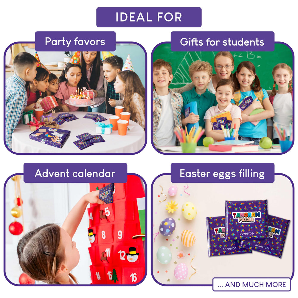 BONNYCO tangram pieces filling party bags as convenient goody bag stuffers