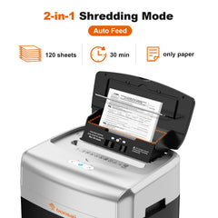 bonsaii autofeed tray loaded with paper for hands-free batch shredding