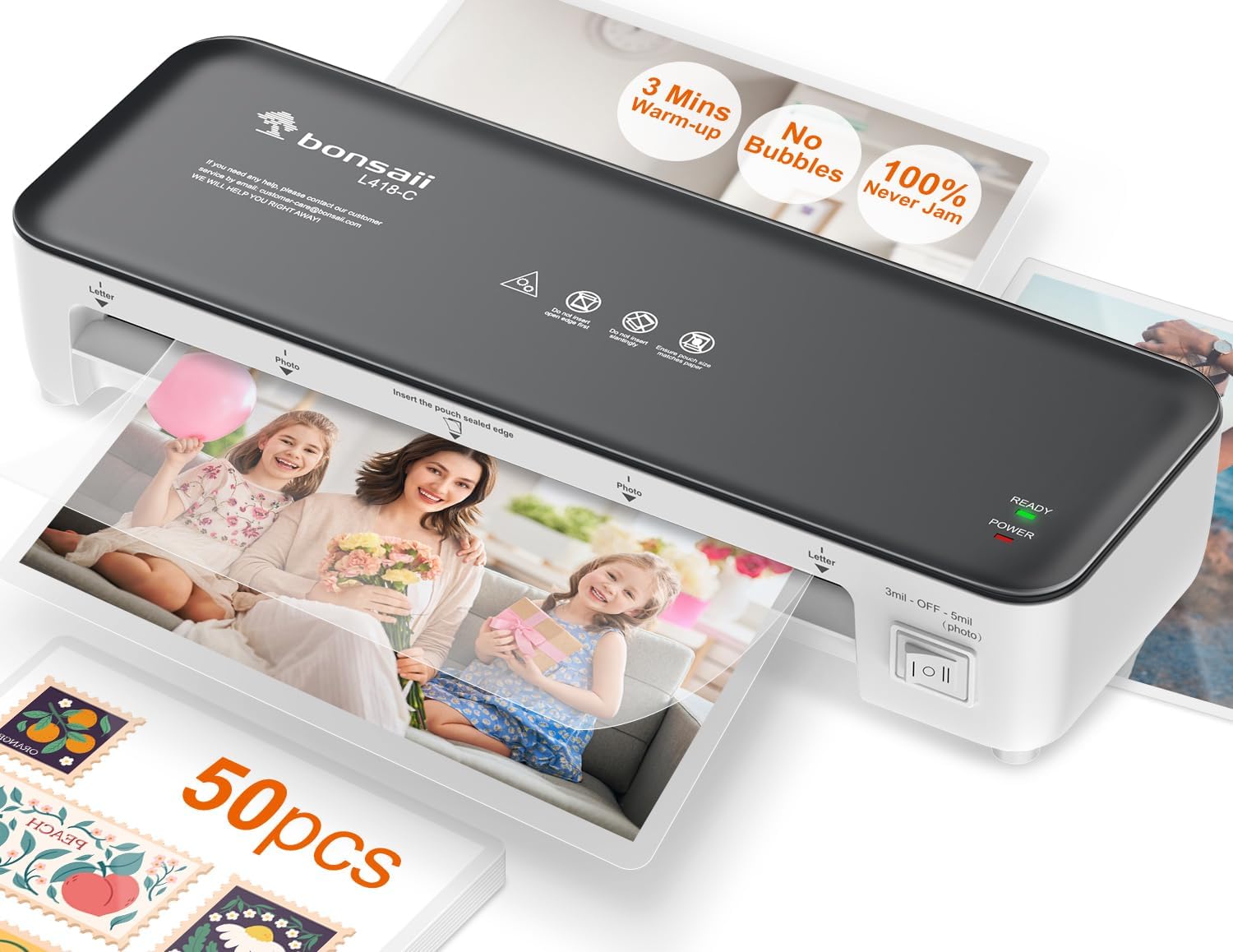 bonsaii front view of compact laminator showing sleek profile and reliable protection