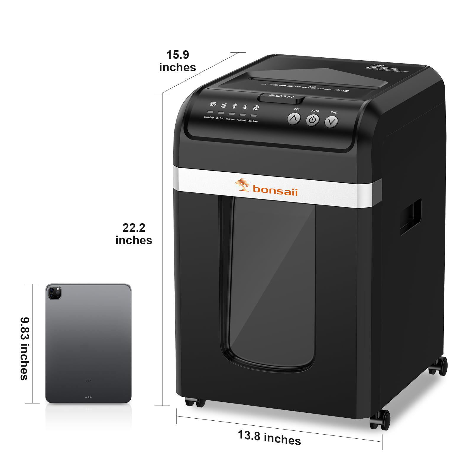 bonsaii size comparison next to office chair showing compact footprint and mobility