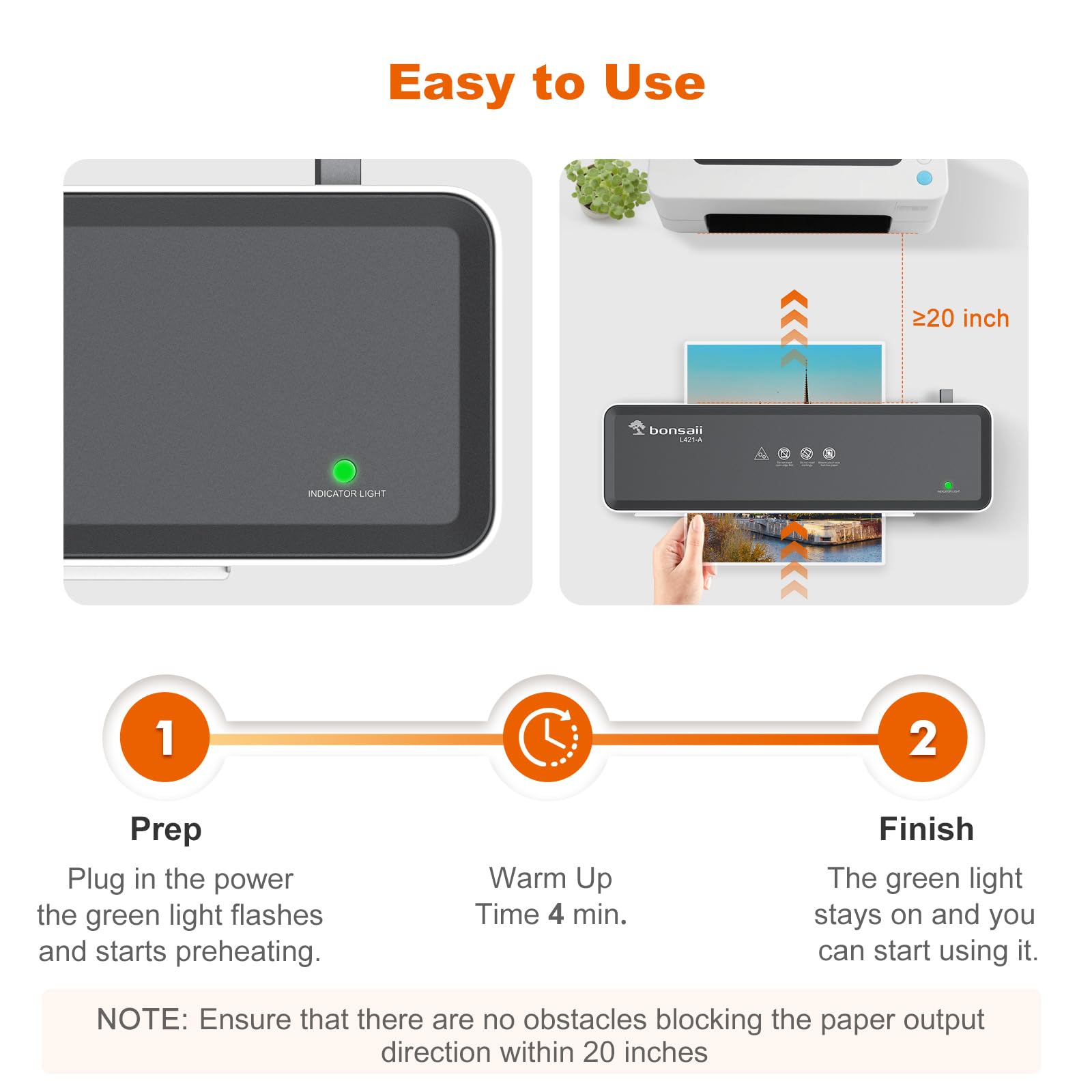 Bonsaii with included laminating pouches ready for immediate use benefit