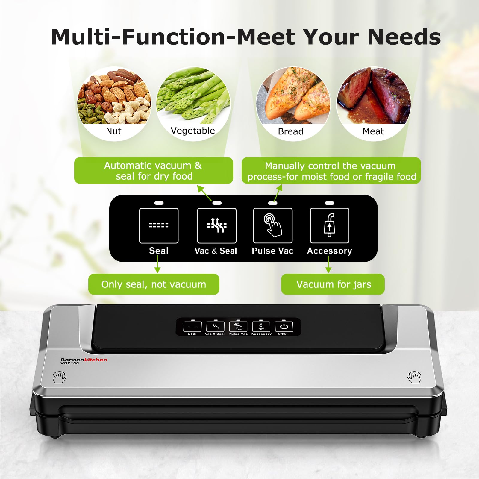 Bonsenkitchen closeup control panel highlighting four modes for versatile sealing