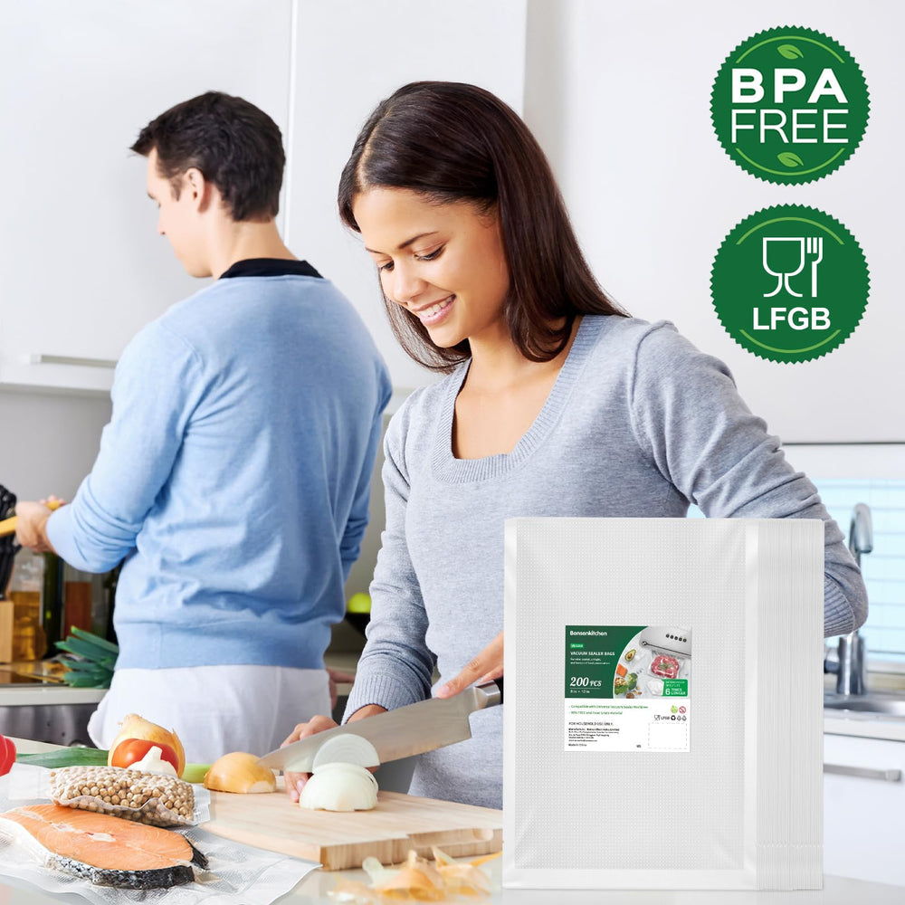 Bonsenkitchen bag held by hand showing 8x12 inch quart size