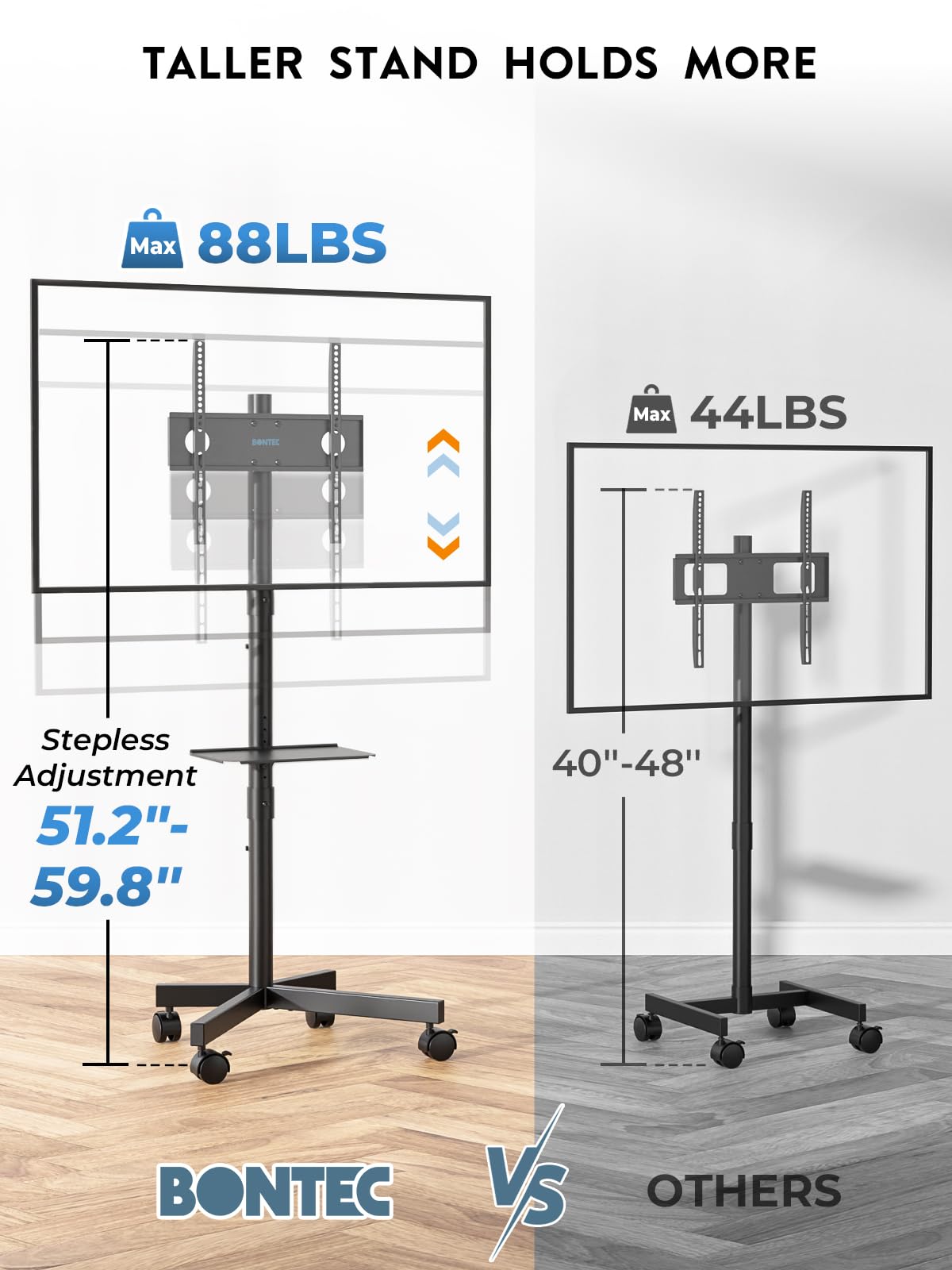 BONTEC adjustable media shelf holding a laptop and accessories for organized setup