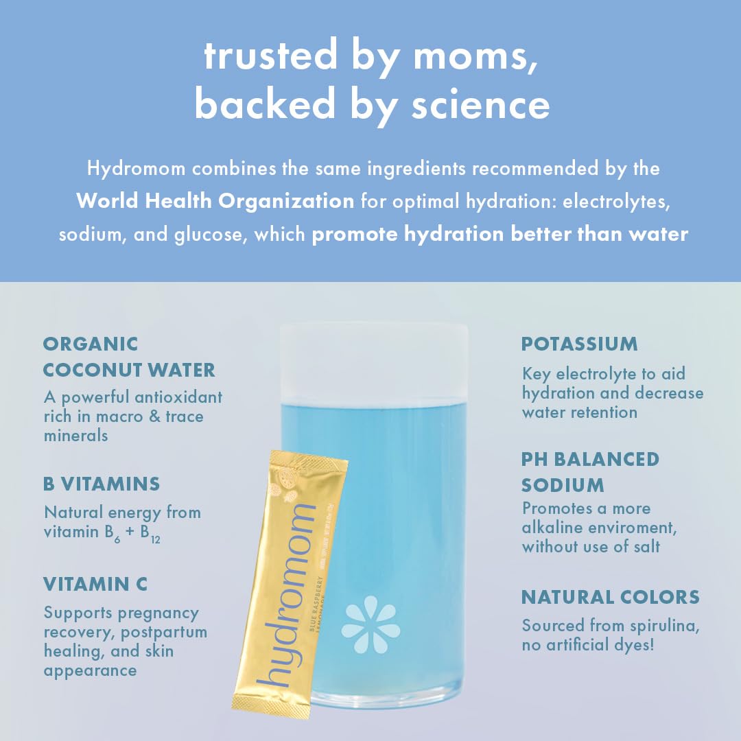 Hydromom packet inside a diaper bag illustrating Boobie convenience for on-the-go rehydration
