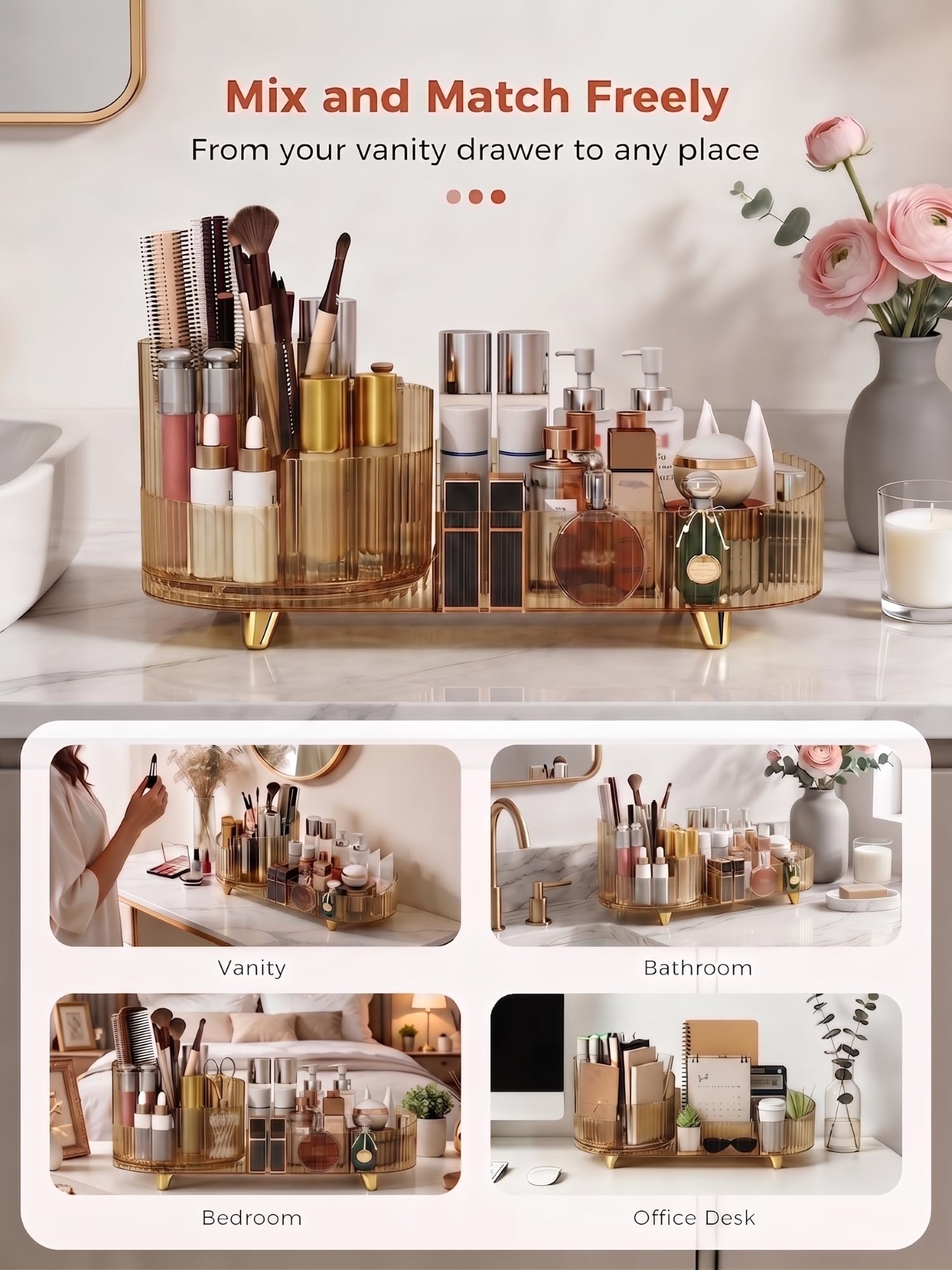 Booklov amber organizer beside hand showing scale and easy reach benefit