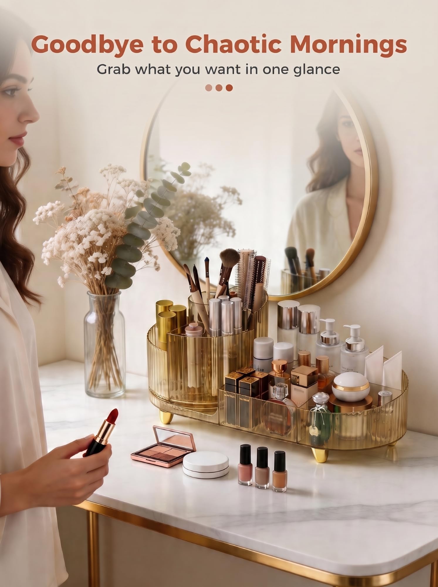 Booklov amber organizer holding tall bottles up to 8 inches for space-saving