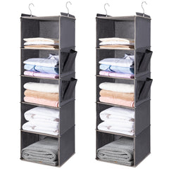 BOOMIBOO front view of 2-pack grey hanging shelves showing neat storage benefit