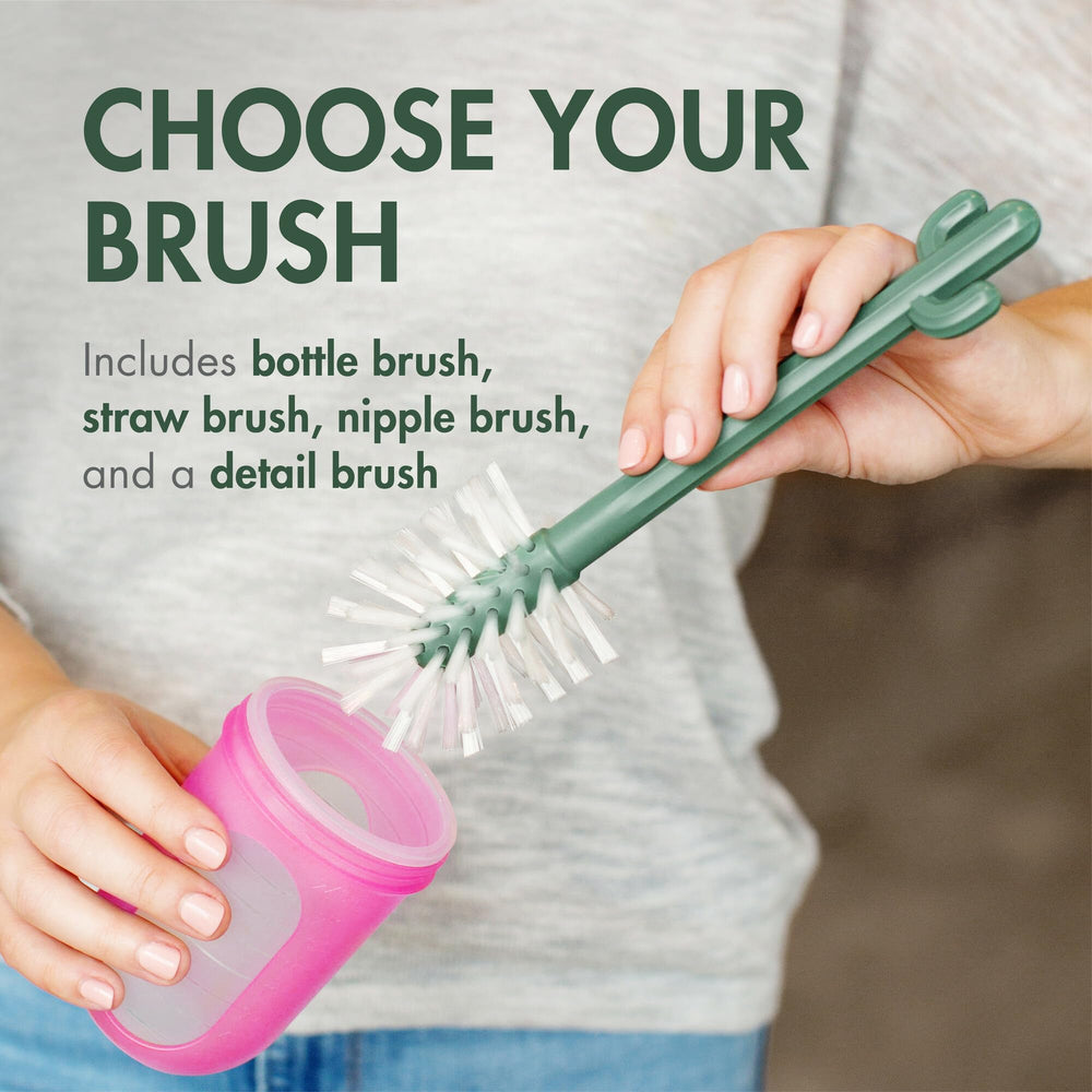 Boon long-handled bottle brush reaching deep bottle bottoms effectively