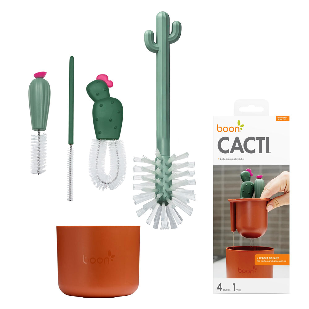 Boon front view of terracotta cactus brush set for tidy cleaning