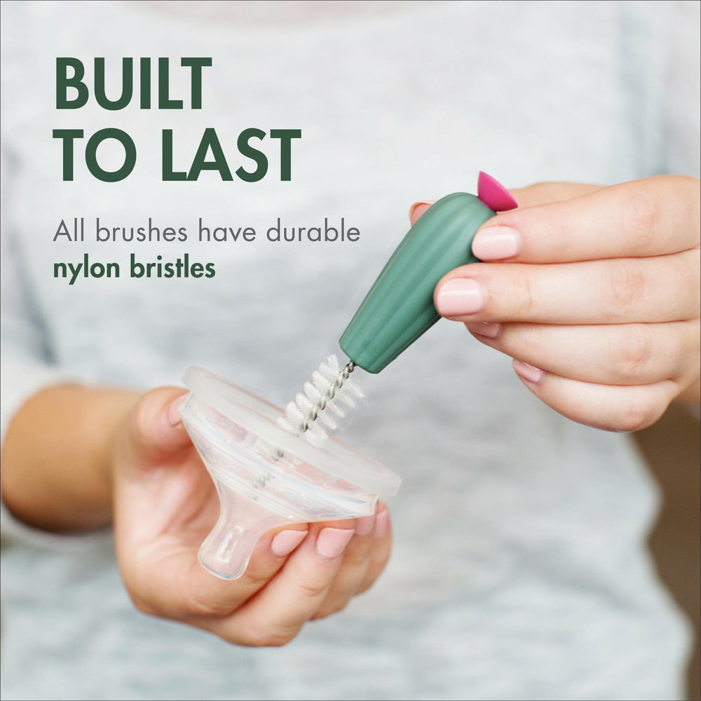 Boon nipple and detail brushes close-up for gentle precise cleaning