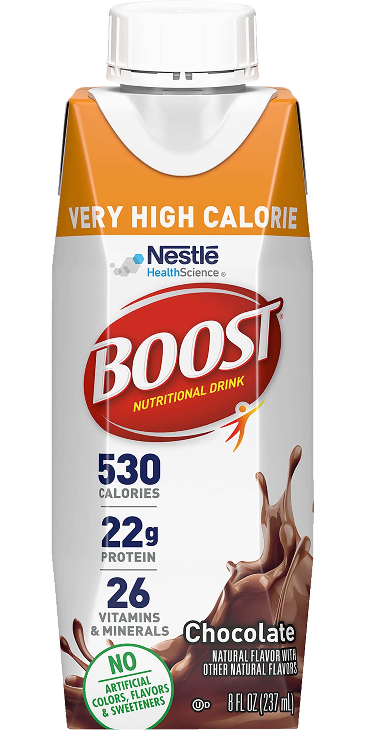 BOOST close-up of bottle cap and label, clear product identification benefit