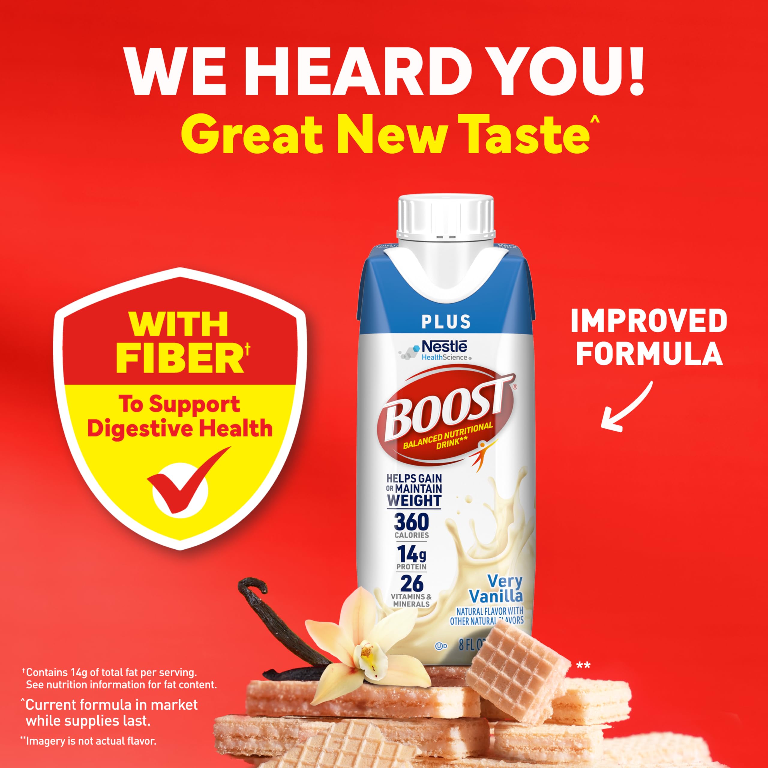 BOOST plus closeup of nutrition facts label for clear ingredient view