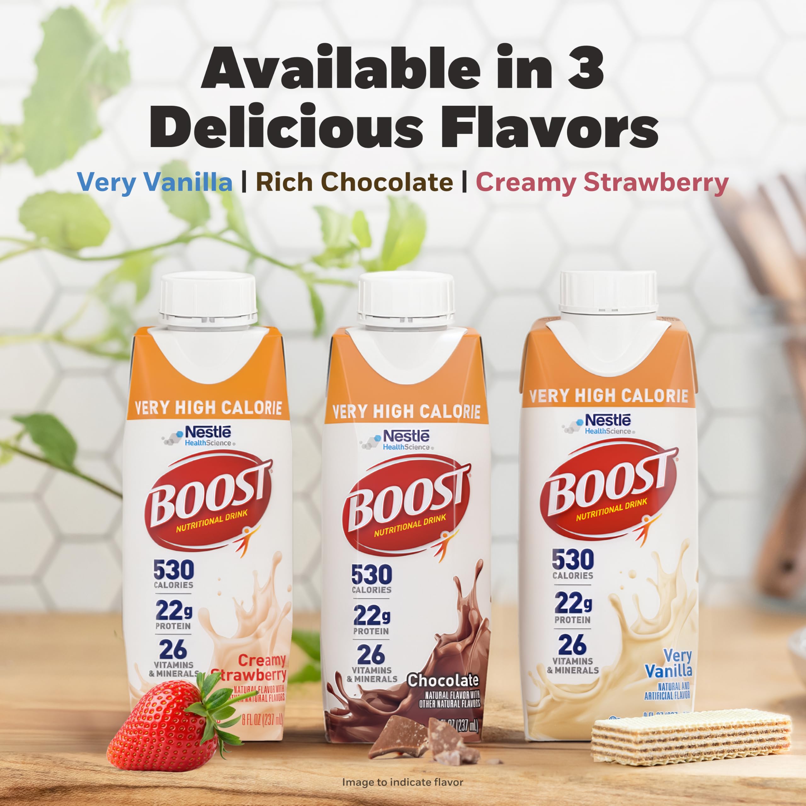 BOOST bottle held in hand showing single-serve size and portability