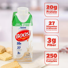 BOOST pouring vanilla shake into glass demonstrating smooth texture